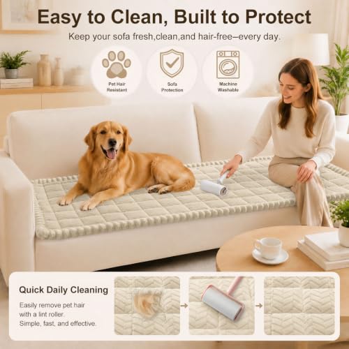 DecorUhome Non-Slip Plush Couch Cover for Dogs Beige 27.6x59 Inches