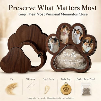 Walnut Personalized Wooden Pet Memorial Shadow Box for Pet Hair & Keepsakes