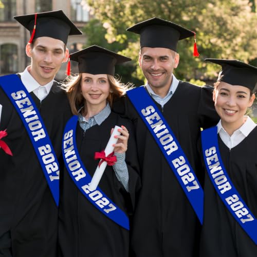 Graduation Sash Set 4Pcs Senior 2027 Blue Satin with Glitter Letters Party Decorations