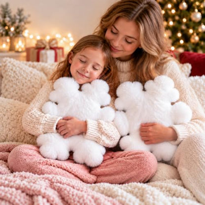 Faux Snowflake Christmas Throw Pillows - Set of 2, White, 17.7 Inch
