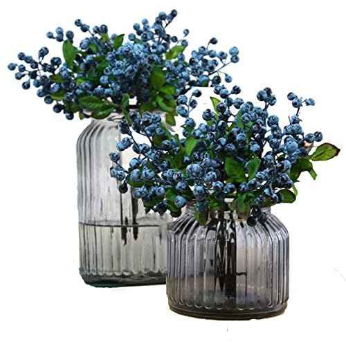 Fake Artificial Flowers California Berries Branches Picks Blueberry Fruit for Christmas Home Hotel Decorations (Blue 10 Pack)