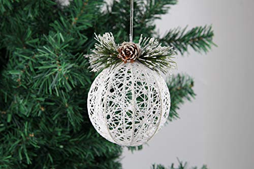 White Pinecone Christmas Ornaments Set - 4 Pack Rattan Thread Holiday Decor