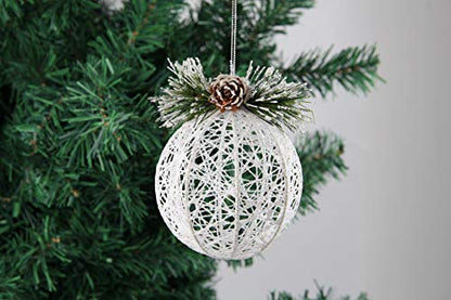 White Pinecone Christmas Ornaments Set - 4 Pack Rattan Thread Holiday Decor