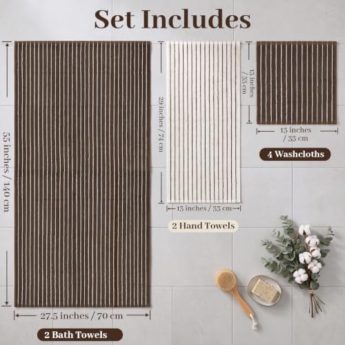 Brown and Ivory 8-Piece Cotton Towel Set - Striped Bath Towels & Washcloths
