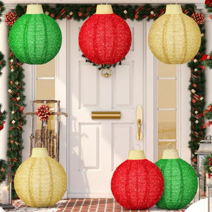 Outdoor Christmas Ornament Balls Set - Glitter Red, Green, Gold, 12 Inches, 3 Pack