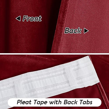 RYB HOME Red Velvet Blackout Curtains 96 Inch - Pack of 2, Bedroom & Living Room