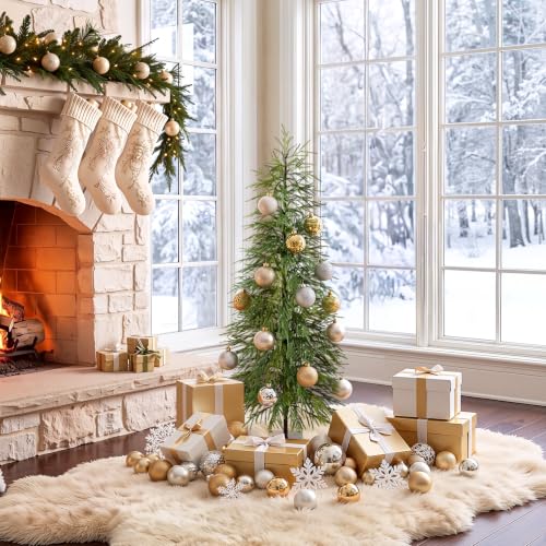 Kazeila 5ft Slim Unlit Artificial Christmas Tree with Metal Base - Space Saver