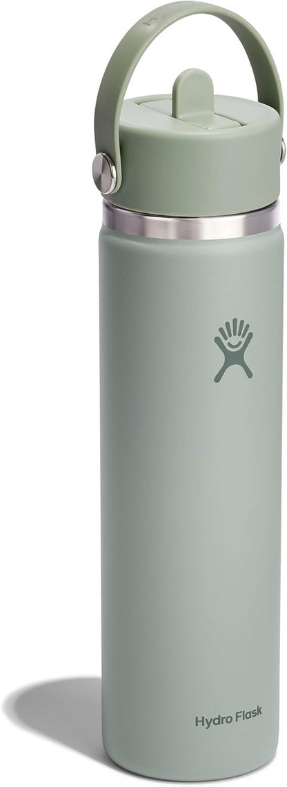 Hydro Flask Water Bottle - Insulated Stainless Steel with Wide Mouth Flex Straw Lid | 24 Oz Tonal Agave