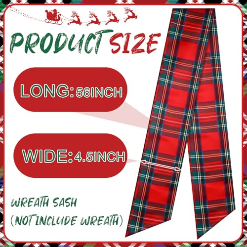 VitalCozy Red Plaid Wreath Sash 2 Pack for Front Door Holiday Decor