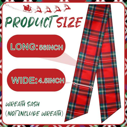 VitalCozy Red Plaid Wreath Sash 2 Pack for Front Door Holiday Decor