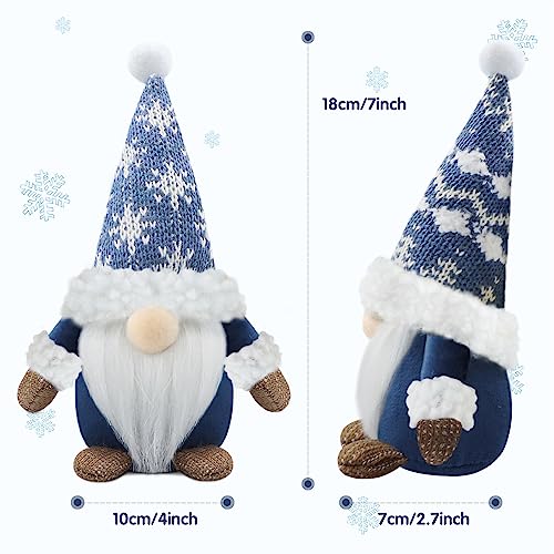 Blue Christmas Gnome Decorations Set of 3 Handmade Holiday Farmhouse Decor
