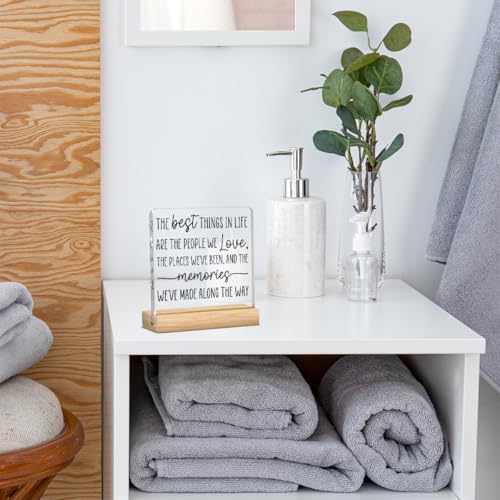 Inspirational Desk Sign for Women - Motivational Quote Acrylic Decor with Wooden Base - The Best Things in Life - Office Gift