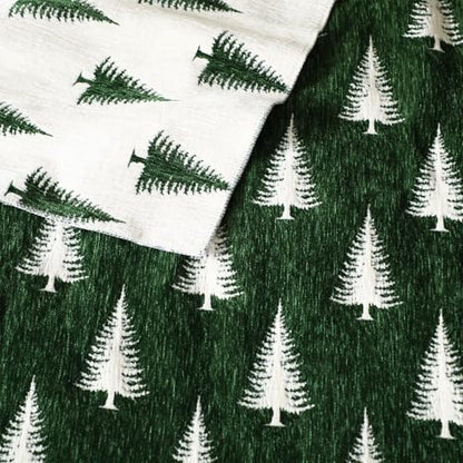 Green Christmas Tree Chenille Throw Blanket 50x60 - Reversible Holiday Decor