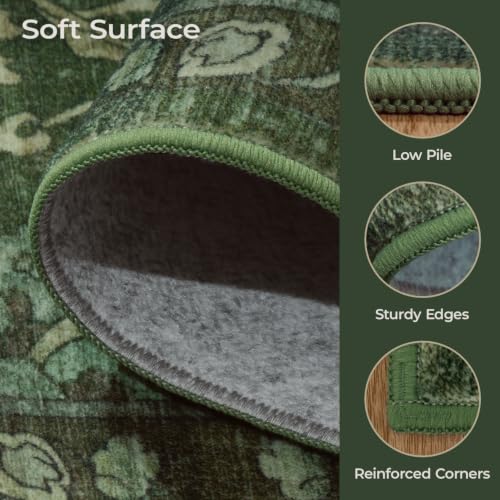 8x10 Green Area Rug for Living Room - Washable Non-Slip Soft Carpet - Rectangular