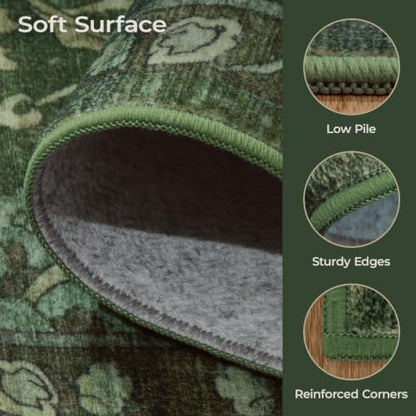 8x10 Green Area Rug for Living Room - Washable Non-Slip Soft Carpet - Rectangular