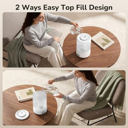 2.5L White Top Fill Humidifier for Bedroom — Quiet 25H Runtime & Aromatherapy