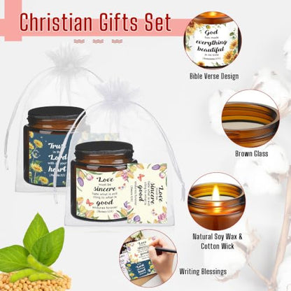 Christian Candle Set with Bible Verses and Cards - Scented Religious Candles Gift Set