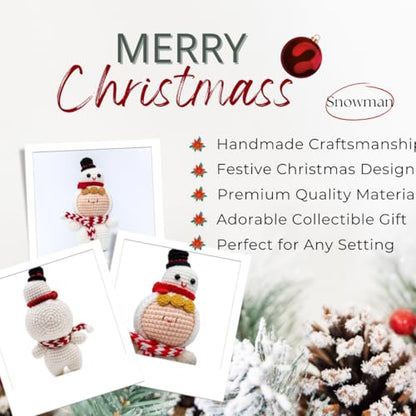 Snowman Christmas Crochet Doll - Handmade Holiday Knitted Plush Ornament