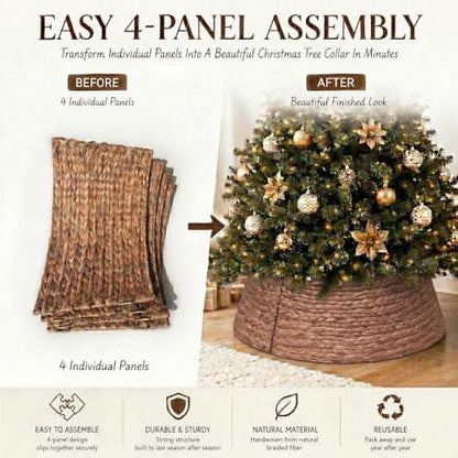 24 Inch Water Hyacinth Christmas Tree Collar - Brown Wash, Rustic Holiday Decor