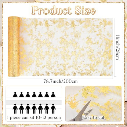 11x78.74 Inch Gold Glitter Table Runner Set - 3 Pack, Metallic Mesh for Party & Events