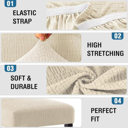 Jacquard Waterproof Bar Stool Covers Set of 4 - Mid Back Ivory