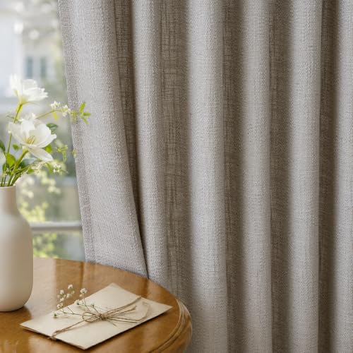 Greige Semi Sheer Linen Curtains Pack of 2 - 52W x 84L Inches for Living Room