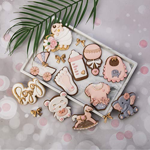 Mostop 3D Cookie Cutter with Baby Rattle Stampers Baby Shower Cake Mold Fondant Decorating Tools DIY Mold for Sugar Craft Baking Mould Kids' Birthday Party Kitchen Tools