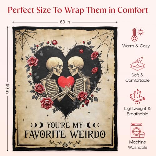 Cream Skeleton Couple Blanket 60x80 Inches - Gothic Love Gift for Couples