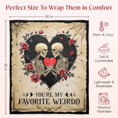 Cream Skeleton Couple Blanket 60x80 Inches - Gothic Love Gift for Couples
