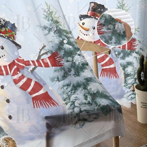 Christmas Snowman Sheer Curtains 52x63 Inches - 2 Panels Winter Decor