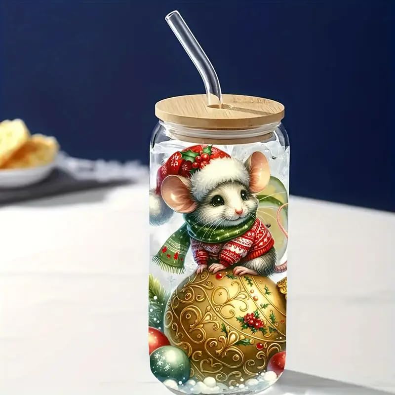Christmas Mouse Bell Flower UV DTF Cup Wraps Waterproof Stickers for Glassware Crafts