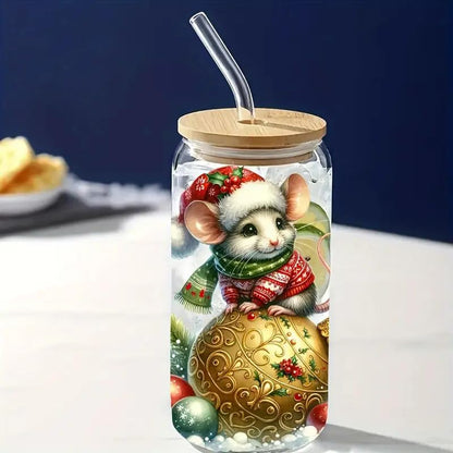 Christmas Mouse Bell Flower UV DTF Cup Wraps Waterproof Stickers for Glassware Crafts