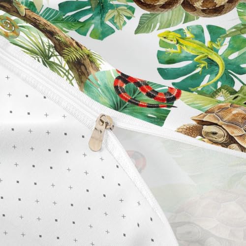 Jungle Reptile Themed Duvet Cover Set for Teens & Kids Twin Size - Fresh Green, No Comforter