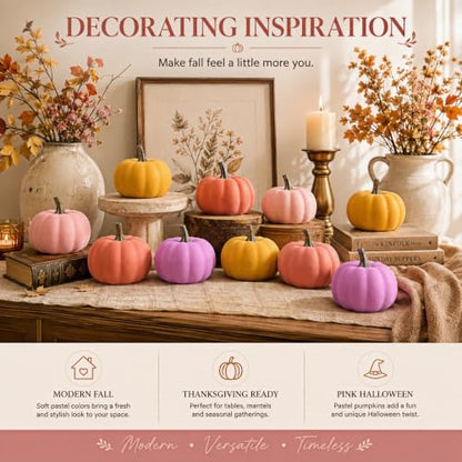 Mini Foam Pumpkins Set - Warm Pastel Fall Decor for Thanksgiving & Halloween - 12 Pieces