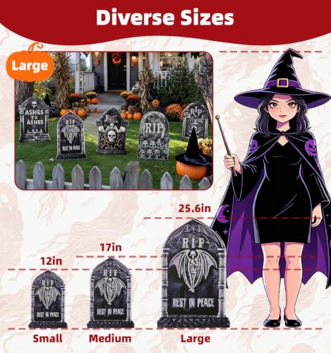 Halloween Tombstones Outdoor Graveyard Decorations 25.6 Inch 5-Pack - Creepy Spooky Yard Decor with Weatherproof Plastic Stakes