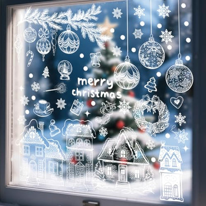 Christmas Window Clings 9 Sheets 134 Pcs Reusable Snowflake Holiday Decor