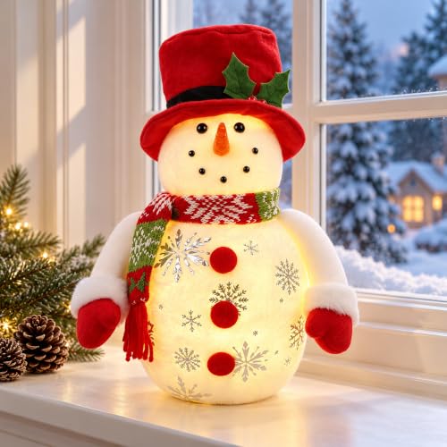Cllayees 13.5 Inch Lighted Christmas Snowman Table Decor - Style 1
