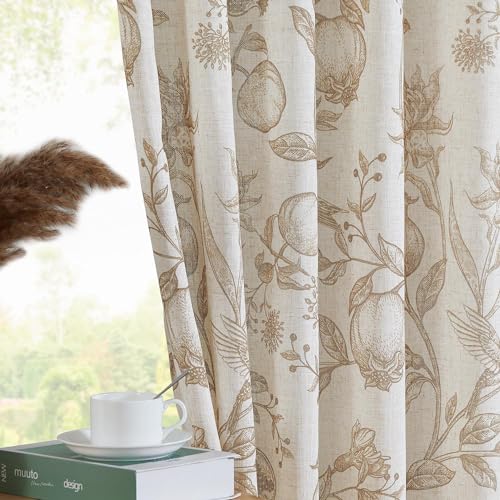 jinchan Linen Toile Curtains 84 Inches Long for Living Room Toile de Jouy Printed Farmhouse French Country Curtains Grommet Top Light Filtering Window Drapes for Bedroom 2 Panels Grey on Beige