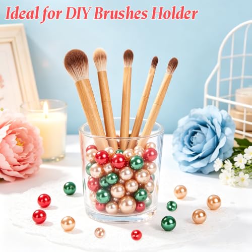 225PCS Christmas Vase Filler Beads - Red Green Champagne Gold No Hole Pearls for Decor & DIY Crafts