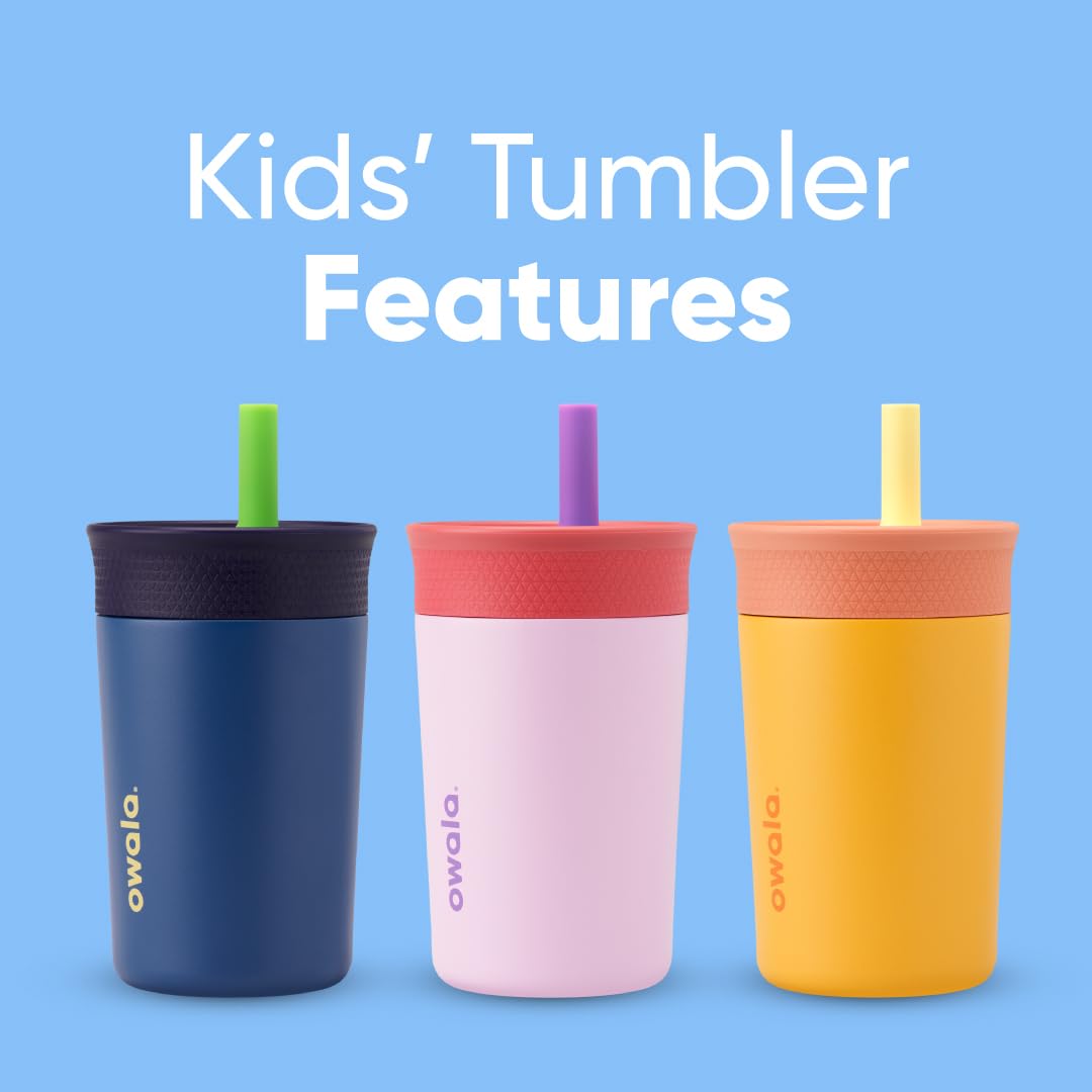 Owala Kids Tumbler - Insulated Stainless Steel Water Bottle with Spill-Resistant Straw | 12 Oz, Pink & Purple