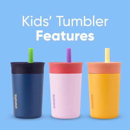 Owala Kids Tumbler - Insulated Stainless Steel Water Bottle with Spill-Resistant Straw | 12 Oz, Pink & Purple