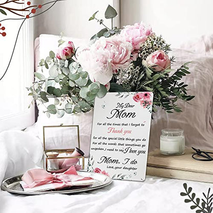 Mother's Day Gift Tin Sign for Mom from Daughter - Pink Flower 12x8 Inches - Grateful Gift for Women - Mom Gifts from Daughters - Mom Gift from Son