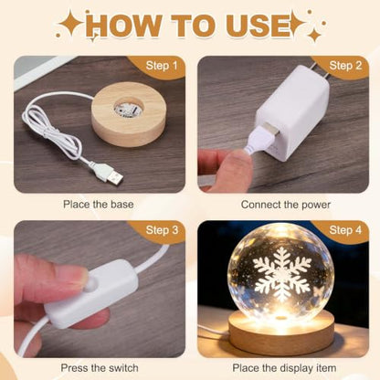 PATIKIL LED Wood Light Display Base - Warm Light, 2.76 Inch Diameter, USB Powered