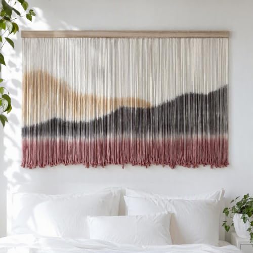 Large Dip-Dye Macrame Wall Hanging Tapestry 59x38 Inches - Yellow Brown