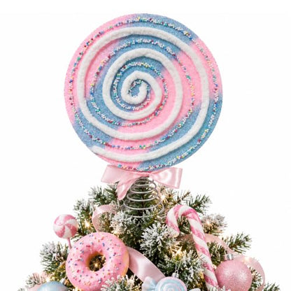 Pastel Lollipop Christmas Tree Topper - Pink & Baby Blue, 7.9 Inch Handmade Decor