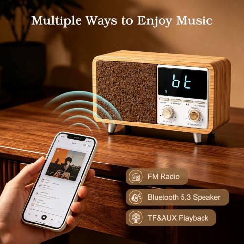 Portable Retro Bluetooth Radio Alarm Clock with FM Radio & LED Display