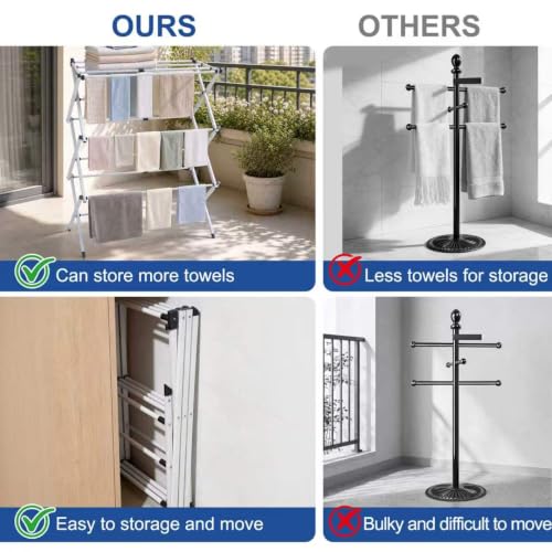 Outdoor Pool Towel Rack with Adjustable Telescopic Poles - Foldable & Portable