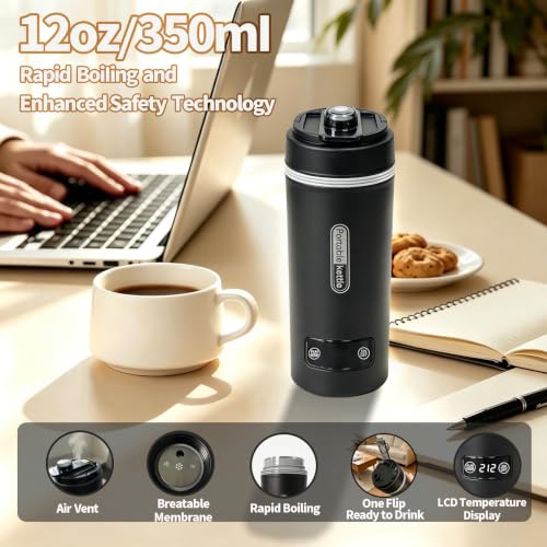 Portable Electric Kettle 304 Stainless Steel 350ml Fast Boil Travel Mug