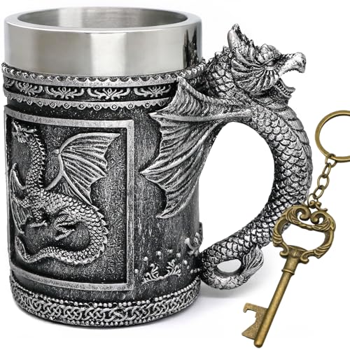 Large Dungeons & Dragons Coffee Mug - 21oz Stainless Steel Beer & Tea Cup with Dragon Design