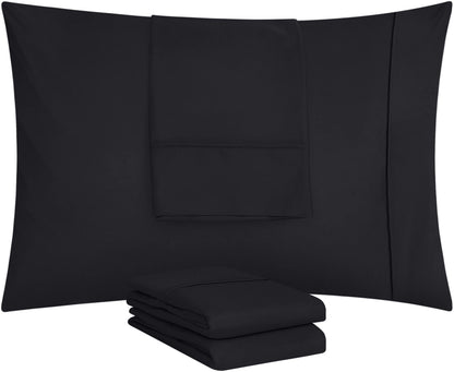 Utopia Bedding Queen Pillow Cases - 4 Pack - Envelope Closure - Soft Brushed Microfiber Fabric - Shrinkage and Fade Resistant Pillow Covers Queen Size 20 X 30 Inches (Queen, Black)